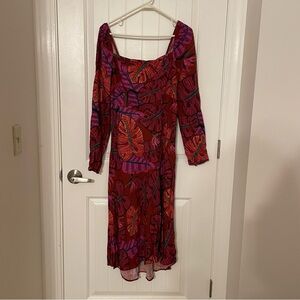 FARM Rio Red and Purple Long Sleeve Dress